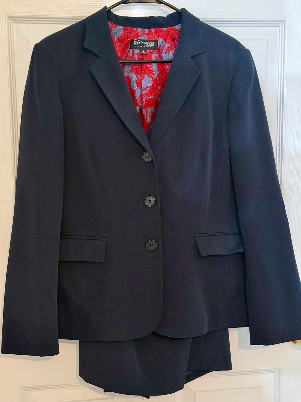 Anne Klein Navy Blazer with Red Floral Lining